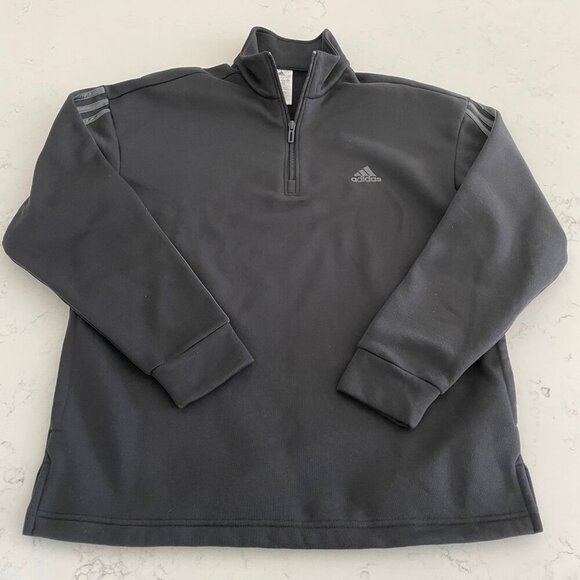 Adidas 1/4 Zip 100% Recycled Polyester Sweatshirt Black w Grey Stripes Sz M - Picture 10 of 14